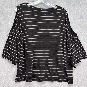 Michelle by Commune Cold Shoulder Top Size Medium Black White Stripe